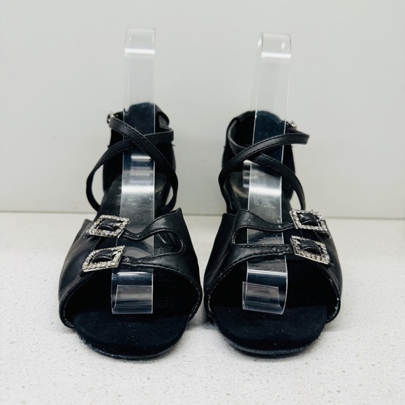 Comfort Dance Shoes The Strappy Black Leather Strappy Block Heel Salsa Sz 5.5 - Picture 3 of 14